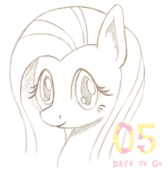 Size: 1061x1106 | Tagged: safe, artist:flutterluv, part of a set, fluttershy, pegasus, pony, g4, bust, countdown, countdown to season 5, female, looking at you, mixed media, monochrome, portrait, solo, traditional art