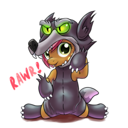 Size: 1800x1800 | Tagged: safe, artist:php87, babs seed, earth pony, pony, g4, adorababs, animal costume, big babs wolf, clothes, costume, cute, female, fursuit, rawr, simple background, solo, transparent background, wolf costume