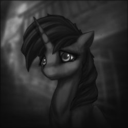 Size: 1600x1606 | Tagged: safe, artist:anemonepetal, twilight sparkle, alicorn, pony, g4, black and white, bust, crying, depressed, female, grayscale, mare, monochrome, sad, solo, tears of pain, twilight sparkle (alicorn)