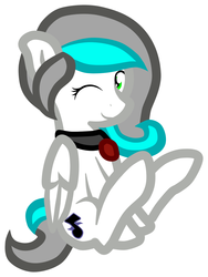 Size: 1123x1493 | Tagged: safe, artist:furrgroup, oc, oc only, oc:windsong, pony, collar, one eye closed, simple background, solo, white background, wink