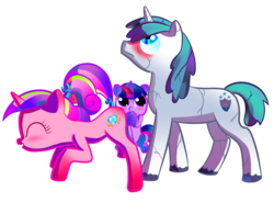 Size: 1920x1411 | Tagged: safe, artist:halem1991, princess cadance, shining armor, twilight sparkle, pony, unicorn, g4, blushing, female, filly, male, mare, raised tail, simple background, stallion, sunshine sunshine, teen princess cadance, transparent background