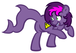 Size: 986x687 | Tagged: safe, artist:furrgroup, oc, oc only, oc:mayday mayday, original species, shark pony, cutie mark, female, fish tail, green eyes, mare, purple mane, shark tail, simple background, solo, tail, white background