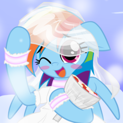 Size: 800x800 | Tagged: safe, artist:yoshimaru, rainbow dash, g4, clothes, cute, dashabetes, dress, female, solo, wedding dress, wedding veil