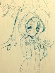 Size: 600x800 | Tagged: safe, artist:weiliy, trixie, twilight sparkle, equestria girls, g4, clothes, hoodie, monochrome, rain, umbrella