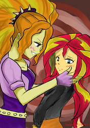 Size: 752x1063 | Tagged: safe, artist:milkitalix, artist:sapphirevision421, adagio dazzle, sunset shimmer, equestria girls, g4, blushing, female, lesbian, ship:sunsagio, shipping