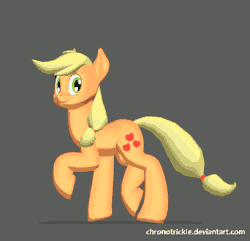 Size: 408x393 | Tagged: safe, artist:chronotrickle, applejack, g4, 3d, animated, female, hatless, missing accessory, smiling, solo, trotting
