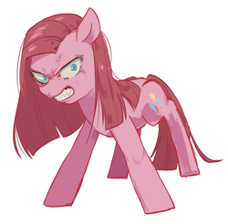 Size: 613x604 | Tagged: safe, artist:akomaru, pinkie pie, earth pony, pony, g4, angry, cross-popping veins, death stare, female, gritted teeth, looking at you, mare, pinkamena diane pie, pixiv, scowl, sharp teeth, solo, teeth