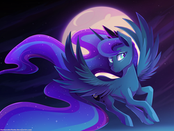 Size: 4000x3000 | Tagged: safe, artist:thenornonthego, princess luna, alicorn, pony, g4, crown, female, full moon, horn, jewelry, mare, moon, regalia, solo