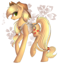 Size: 1024x1024 | Tagged: safe, artist:petrinox, applejack, earth pony, pony, g4, abstract background, clothes, female, mare, solo