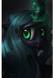 Size: 543x800 | Tagged: dead source, safe, artist:zilvtree-zauani, queen chrysalis, g4, female, magic, sad, solo