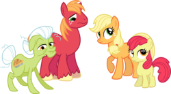 Size: 3565x1968 | Tagged: safe, artist:porygon2z, apple bloom, applejack, big macintosh, granny smith, earth pony, pony, g4, apple family, male, missing accessory, simple background, stallion, transparent background, vector, we don't normally wear clothes