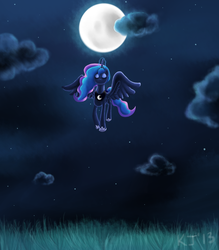 Size: 2100x2400 | Tagged: safe, artist:impishpony, princess luna, g4, female, flying, high res, magic, moon, moon work, night, night sky, solo, stars