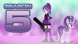 Size: 1920x1080 | Tagged: safe, artist:dashiemlpfim, starlight glimmer, human, equestria girls, g4, the cutie map, clothes, equestria girls-ified, guitar, human ponidox, lidded eyes, s5 starlight, self ponidox, skirt, smiling, solo, text, wallpaper