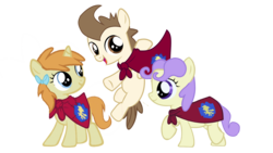 Size: 1920x1080 | Tagged: safe, artist:avisola, cream puff, pound cake, pumpkin cake, earth pony, pegasus, pony, unicorn, g4, cape, clothes, cmc cape, cute, cutie mark crusaders, it happened, looking at you, new cutie mark crusaders, older, older cream puff, older pound cake, older pumpkin cake, simple background, smiling, transparent background, vector