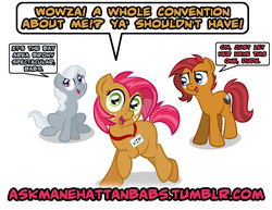 Size: 6600x5100 | Tagged: safe, artist:wildtiel, babs seed, oc, oc:gem seed, oc:silver tiara, ask manehattan babs, g4, absurd resolution, babscon, namesake, pun, visual pun