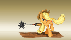 Size: 4800x2700 | Tagged: safe, artist:flamevulture17, applejack, g4, female, flail, solo, weapon