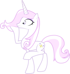 Size: 869x919 | Tagged: artist needed, safe, fleur-de-lis, pony, unicorn, g4, female, frown, mare, playing with hair, raised leg, shocked, simple background, solo, transparent background