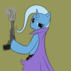 Size: 600x600 | Tagged: safe, artist:kloudmutt, trixie, pony, g4, bipedal, female, gun, revolver, solo