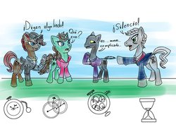 Size: 1026x778 | Tagged: safe, artist:faroth, doctor whooves, time turner, oc, oc:faroth, g4, crossover, doctor who, fanfic, fanfic art, missy, ponified, the master, the mistress, the rani, twelfth doctor