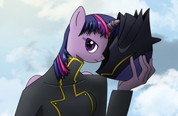 Size: 2000x1300 | Tagged: safe, artist:sonikkudrawings, twilight sparkle, anthro, g4, code geass, female, mask, parody, solo, twilight sparkle (alicorn)