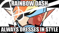 Size: 490x275 | Tagged: safe, rainbow dash, g4, kamina sunglasses, meme, rainbow dash always dresses in style, row row fight tha powah, tengen toppa gurren lagann