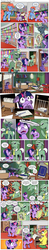 Size: 1200x6185 | Tagged: safe, artist:muffinshire, daring do, twilight sparkle, oc, oc:dewy oak, oc:flyleaf, unnamed oc, pony, unicorn, comic:twilight's first day, daring do and the marked thief of marapore, g4, bag, book, bookbinding, comic, cute, daring do and the abyss of despair, daring do and the quest for the sapphire stone, daring do and the razor of dreams, daring do and the trek to the terrifying tower, female, filly, levitation, library, magic, male, muffinshire is trying to murder us, open mouth, princess celestia's school for gifted unicorns, raised hoof, saddle bag, slice of life, stallion, stove, sweet dreams fuel, teapot, telekinesis, tools