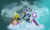 Size: 1866x1119 | Tagged: safe, artist:dsana, chancellor puddinghead, commander hurricane, pinkie pie, princess platinum, rainbow dash, rarity, earth pony, pegasus, pony, unicorn, windigo, g4, hearth's warming eve (episode), my little pony: friendship is magic, banner, cold hearts, ice, pegasopolis, pinkamena diane pie, spear, trio, unicornia, winter