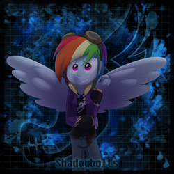 Size: 1000x1000 | Tagged: safe, artist:fj-c, rainbow dash, equestria girls, g4, clothes, costume, crystal prep shadowbolts, female, shadowbolt dash, shadowbolts, shadowbolts costume, solo, wings