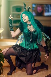 Size: 640x960 | Tagged: safe, artist:lochlan o'neil, queen chrysalis, human, g4, clothes, cosplay, high heels, irl, irl human, pantyhose, photo, shoes, skirt