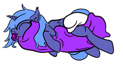 Size: 5000x2653 | Tagged: safe, princess luna, g4, bed mane, diaper, female, filly, non-baby in diaper, pacifier, pillow, solo, woona