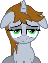 Size: 1601x2112 | Tagged: safe, artist:outlawedtofu, oc, oc only, oc:littlepip, pony, unicorn, fallout equestria, fanfic, fanfic art, female, floppy ears, horn, mare, reaction image, simple background, solo, transparent background, vector