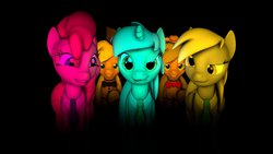Size: 1191x670 | Tagged: safe, artist:the-lunar-brony, applejack, derpy hooves, lyra heartstrings, pinkie pie, pegasus, pony, five nights at aj's, g4, female, five nights at freddy's, mare