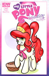 Size: 415x639 | Tagged: safe, artist:retrostarling, cherry jubilee, earth pony, pony, g4, cherry, cover, female, food, solo, text