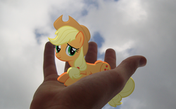 Size: 1920x1200 | Tagged: safe, artist:bryal, applejack, g4, hand, irl, photo, ponies in real life, tiny ponies