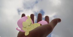 Size: 2061x1059 | Tagged: safe, artist:bryal, fluttershy, g4, hand, irl, photo, ponies in real life, sleeping, tiny ponies
