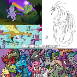 Size: 1400x1402 | Tagged: safe, idw, mina, spike, twilight sparkle, dragon, friends forever #14, g4, my little pony: friends forever, spoiler:comic, comic, dragoness, female, flying, male, moon, unnamed character, unnamed dragon
