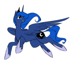 Size: 1106x1090 | Tagged: safe, artist:glacierclear, artist:glacierclear edits, artist:rinku, color edit, edit, princess luna, g4, colored, female, flying, looking back, smiling, solo