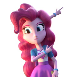 Size: 2000x2000 | Tagged: safe, artist:3d thread, artist:creatorofpony, pinkie pie, equestria girls, g4, /mlp/, 3d, 3d model, blender, bracelet, check em, clothes, female, high res, pointing, shirt, simple background, skirt, smiling, solo, transparent background