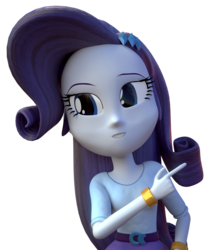 Size: 908x1080 | Tagged: safe, artist:3d thread, artist:creatorofpony, rarity, equestria girls, g4, /mlp/, 3d, 3d model, belt, blender, bracelet, check em, clothes, dubs guy, female, jewelry, pointing, shirt, simple background, skirt, smiling, solo, teenager, top, transparent background
