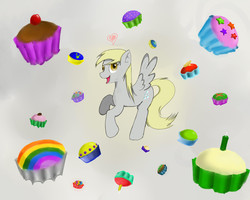 Size: 1280x1024 | Tagged: safe, artist:hewhoerasesmost, derpy hooves, pegasus, pony, g4, cake, female, mare, solo