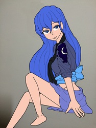 Size: 1024x1365 | Tagged: artist needed, source needed, safe, princess luna, human, g4, barefoot, featureless feet, feet, female, humanized, solo