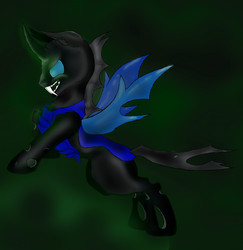 Size: 2453x2523 | Tagged: safe, artist:into-my-eyes, changeling, armor, blue changeling, grin, high res, solo