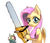 Size: 600x521 | Tagged: safe, artist:s08080, fluttershy, rainbow dash, .mov, shed.mov, g4, chainsaw, female, fluttershed, frown, hoof hold, looking at you, plushie, pony.mov