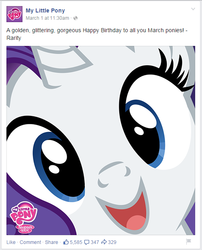 Size: 503x621 | Tagged: safe, rarity, g4, official, cute, facebook, female, happy birthday, hi anon, march, my little pony logo, raribetes, solo