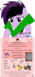 Size: 4446x9541 | Tagged: safe, artist:shinypikachu25, derpy hooves, oc, oc:cookies & cream, oc:dusty winds, oc:spiral swirl, pegasus, pony, g4, absurd resolution, advertisement, cheap, commission, commission info, cutie mark, female, help, mare, simple background, sketch, smiling, transparent background, vector