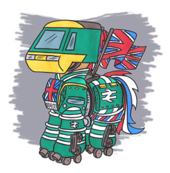 Size: 1564x1595 | Tagged: safe, artist:bobthedalek, pony, robot, robot pony, g4, british rail, class 43, crossover, hst, intercity 125, monochrome, roller skates, starlight express, union flag, union jack