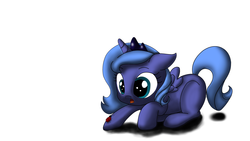 Size: 3840x2160 | Tagged: safe, artist:altalector, artist:kittenlollipop, princess luna, ladybug, g4, female, filly, floppy ears, high res, open mouth, simple background, solo, woona