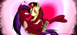 Size: 1133x510 | Tagged: safe, artist:dryayberg, oc, oc only, cyborg, pony, broken horn, duo, horn, shipping