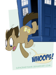 Size: 800x1059 | Tagged: safe, artist:crikeydave, doctor whooves, time turner, earth pony, pony, g4, doctor who, incorrect leg anatomy, male, ponified, solo, tardis, trip