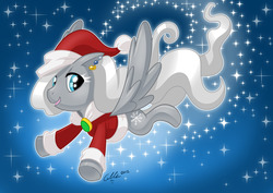 Size: 1800x1273 | Tagged: safe, artist:crikeydave, oc, oc only, oc:snowstorm, christmas, clothes, earring, santa costume, solo, sparkle